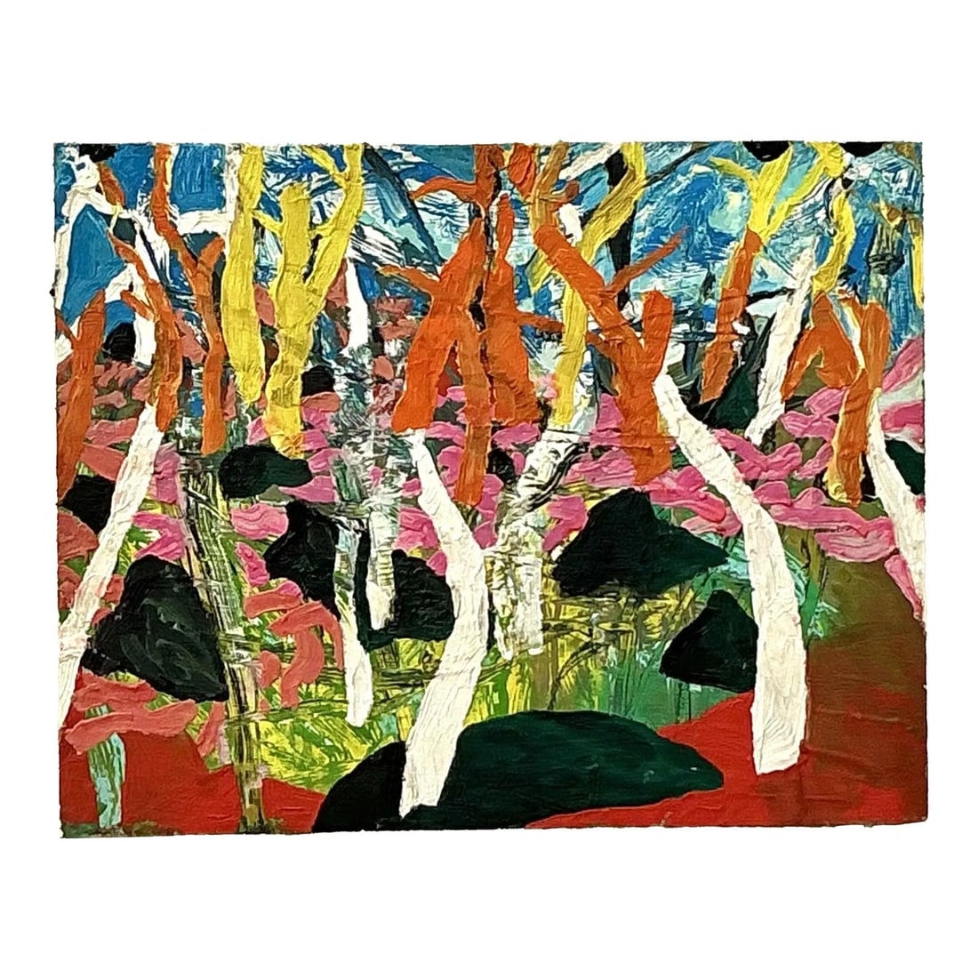 Vintage Boho Abstract Oil Painting on Board 24 x 19 Orange (1 of 10)