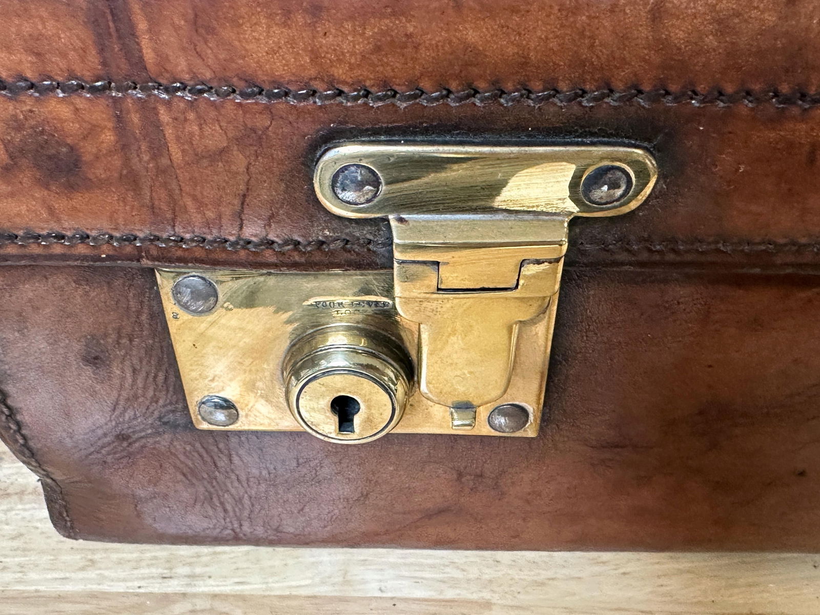 Edwardian Leather Brass Suitcase by Army & Navy CSL London 1910 - 16