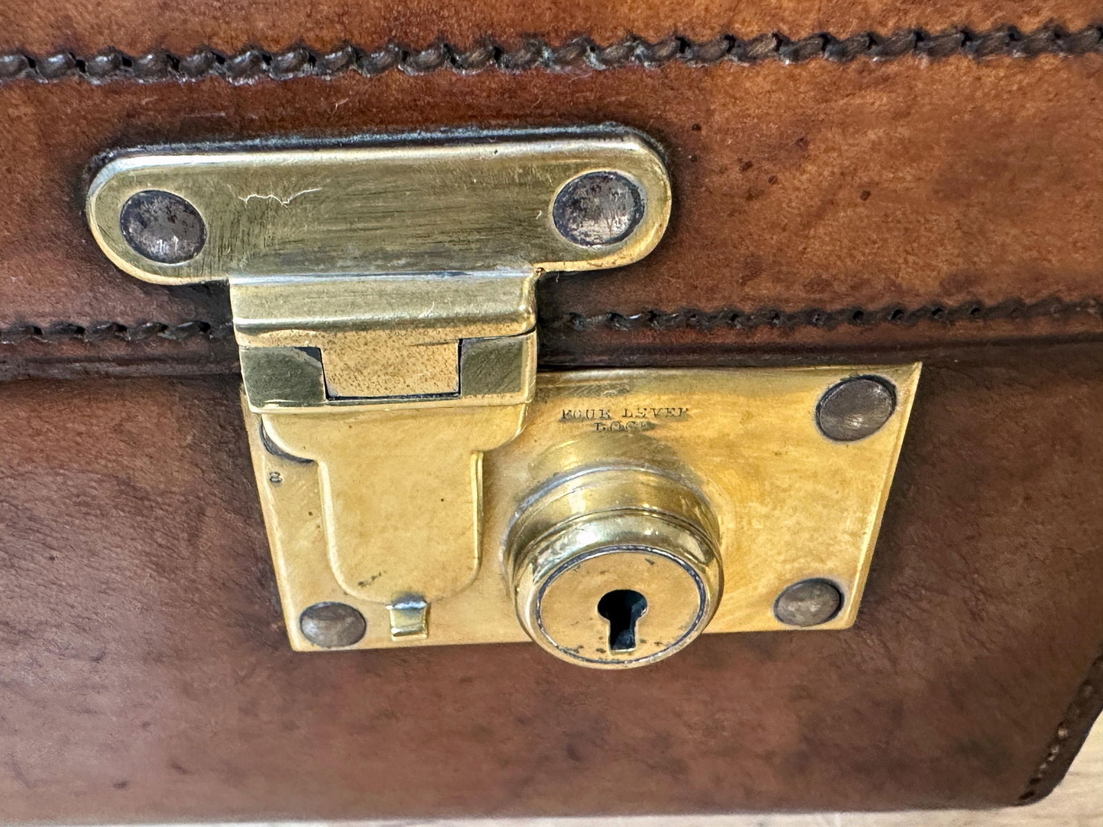 Edwardian Leather Brass Suitcase by Army & Navy CSL London 1910 - 17