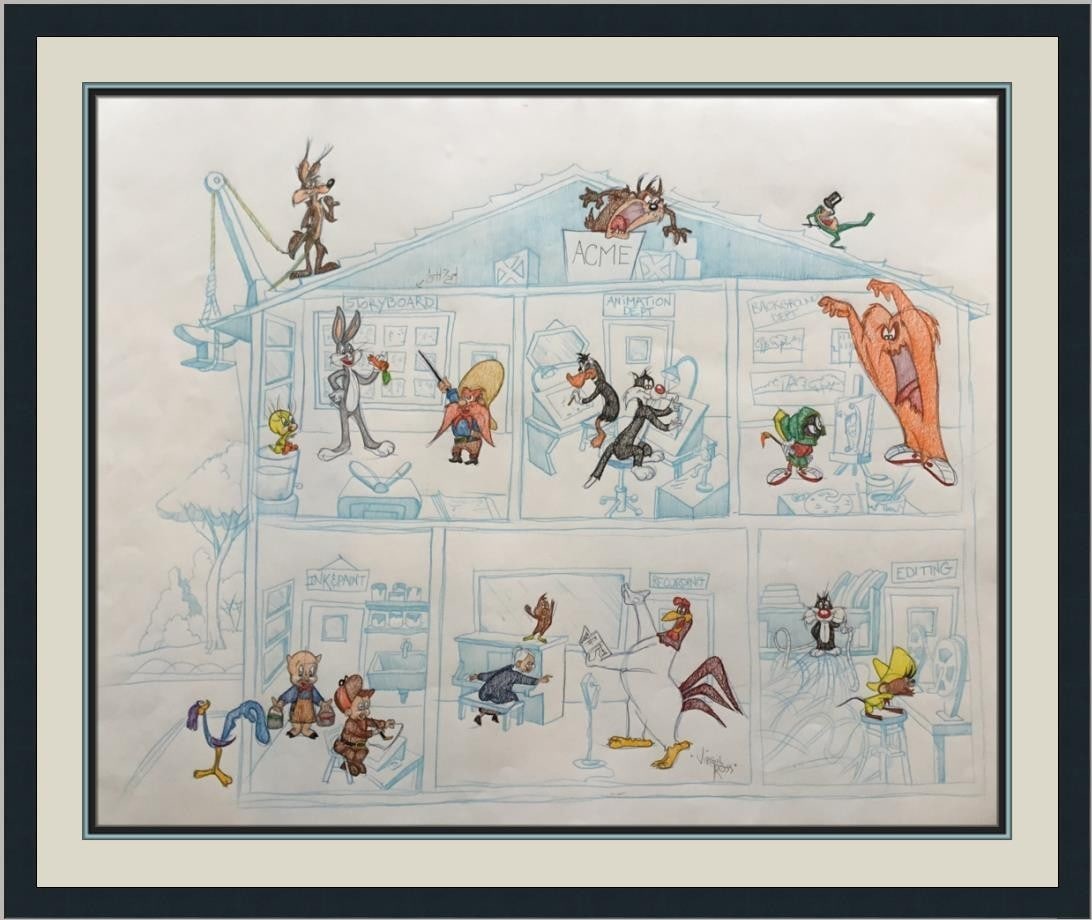 Framed Warner Bros Model Sheet Drawing Signed by Virgil Ross Featuring Looney Tunes (1 of 7)