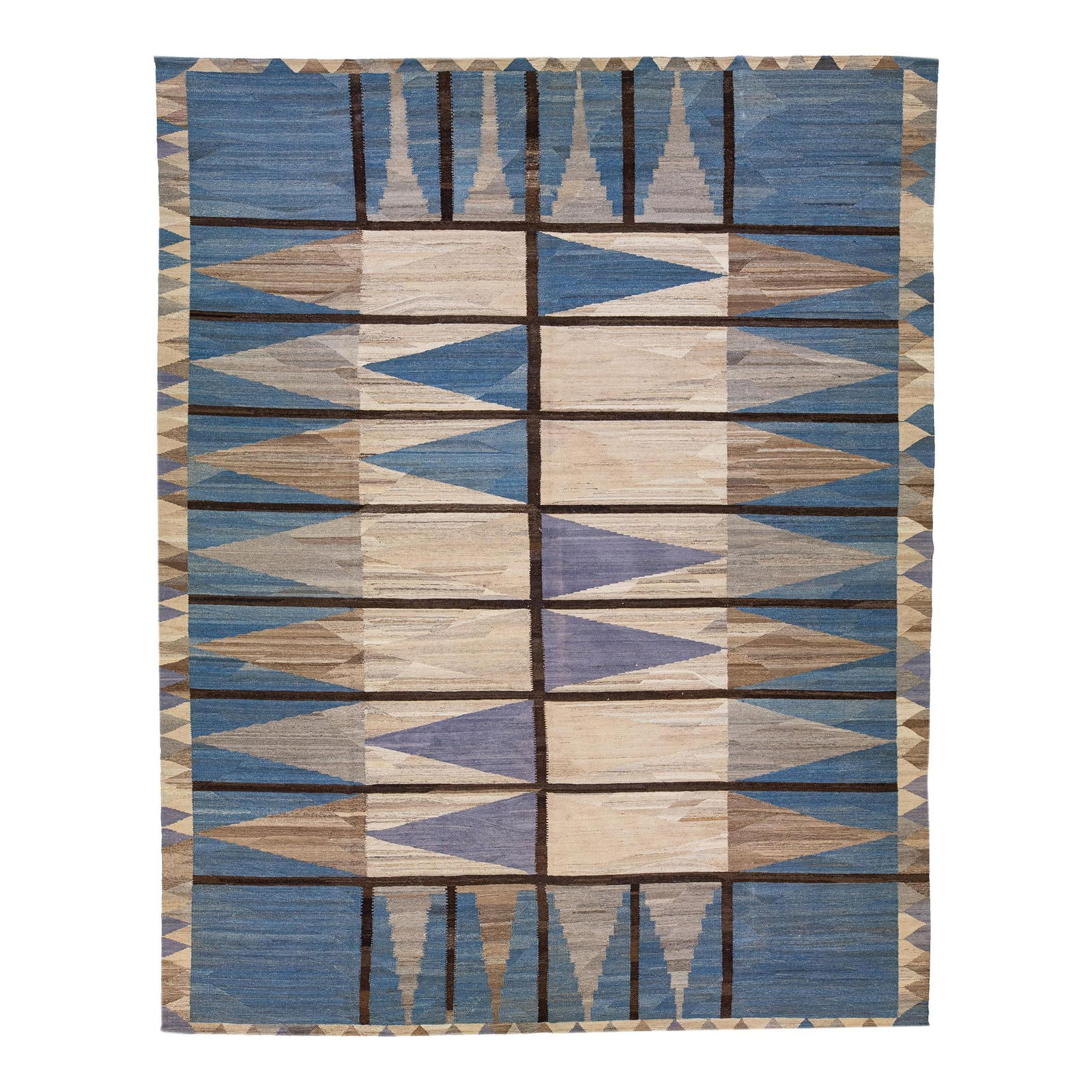 Flatweave Modern Deco Kilim Wool Rug 13'5 x 17'2 Brown Blue (1 of 7)
