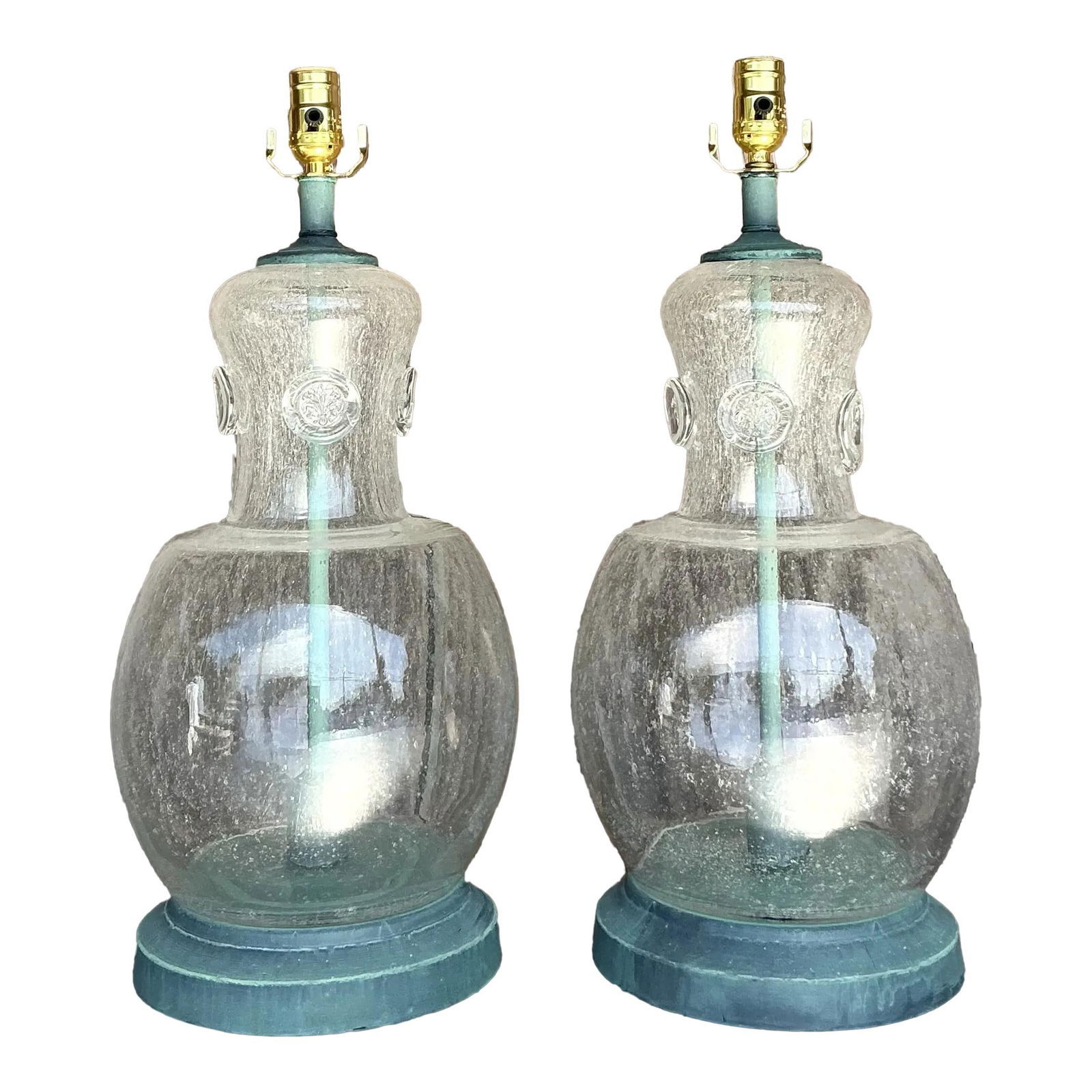 Charming Vintage Boho Blown Glass Lamps Pair 22" Tall (1 of 8)