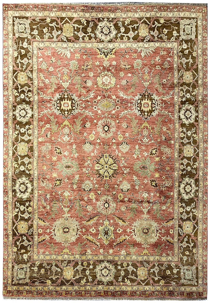 Handmade 7.9 x 10 Area Rug in Natural Wool Rust Salmon Olive (1 of 11)