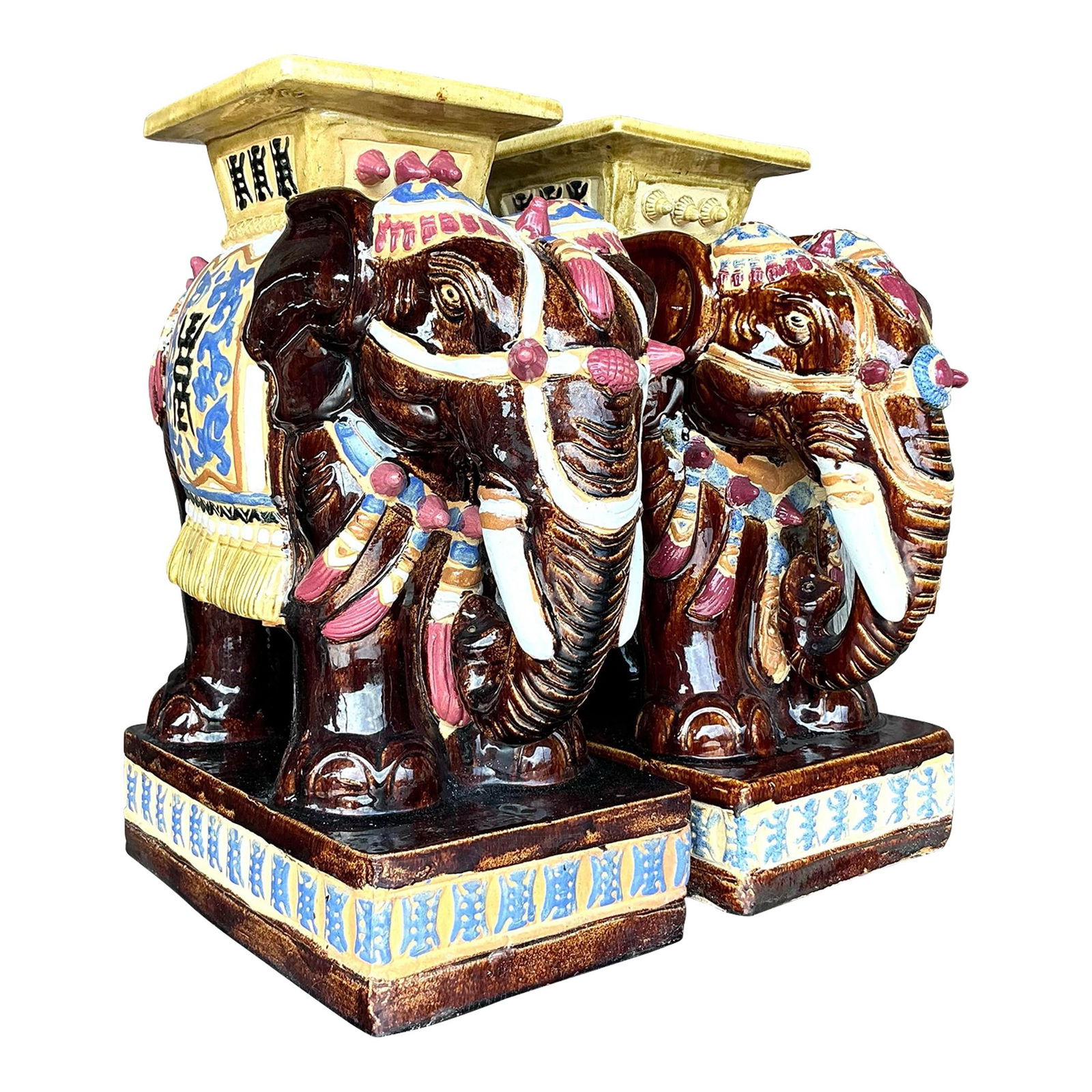Charming Vintage Boho Ceramic Elephant Stools Pair (1 of 10)
