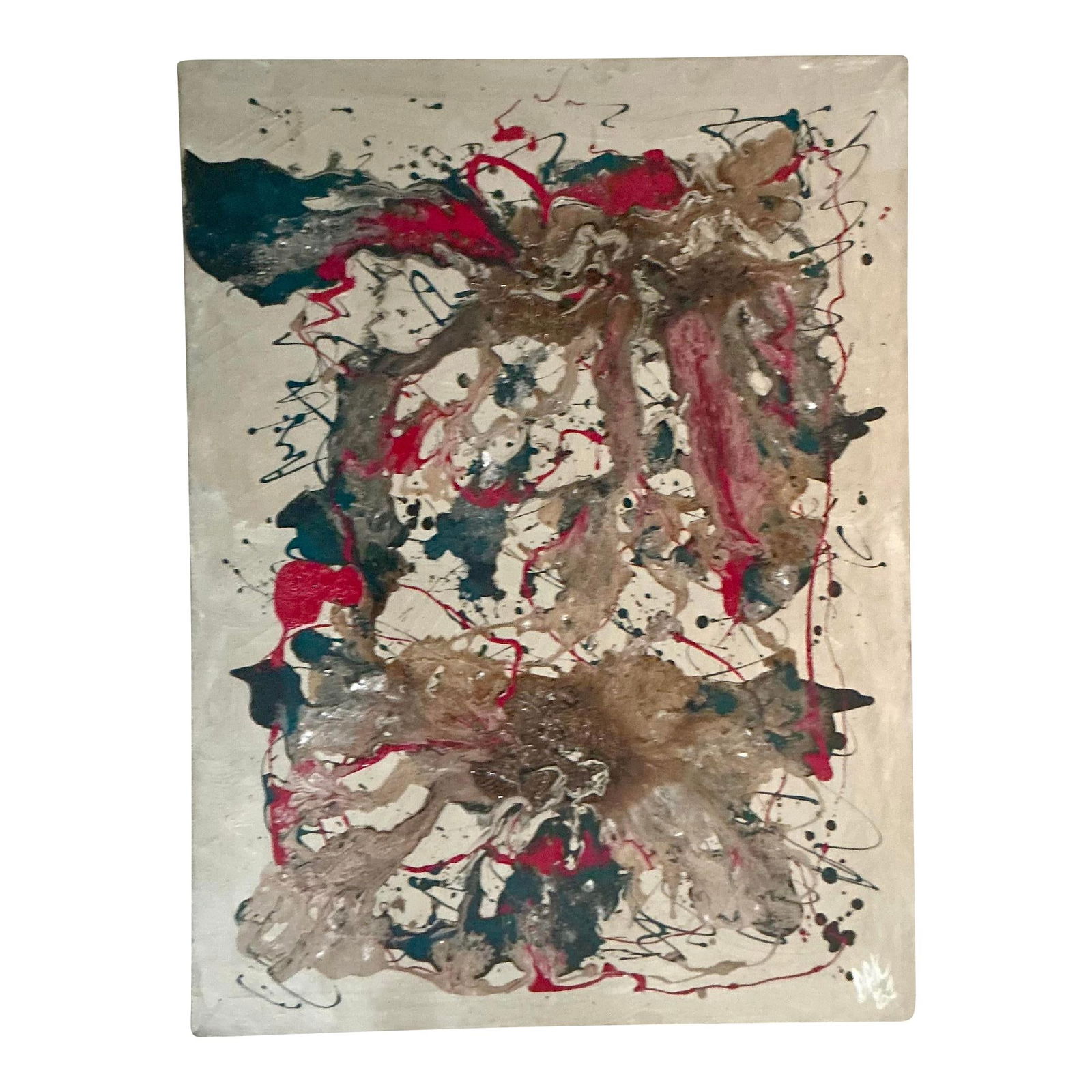 1961 Vintage Boho Abstract Oil Painting on Canvas Gray: 1961 Vintage Boho Abstract Oil Painting on Canvas Gray This vintage Boho abstract oil painting on canvas, created in 1961, showcases a unique and bold expression of mid-century creativity. The artwork