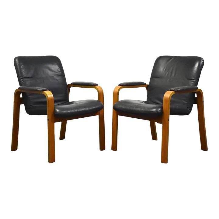 Mid Century Modern Ekornes Blue Leather Teak Lounge Chairs Pair (1 of 8)