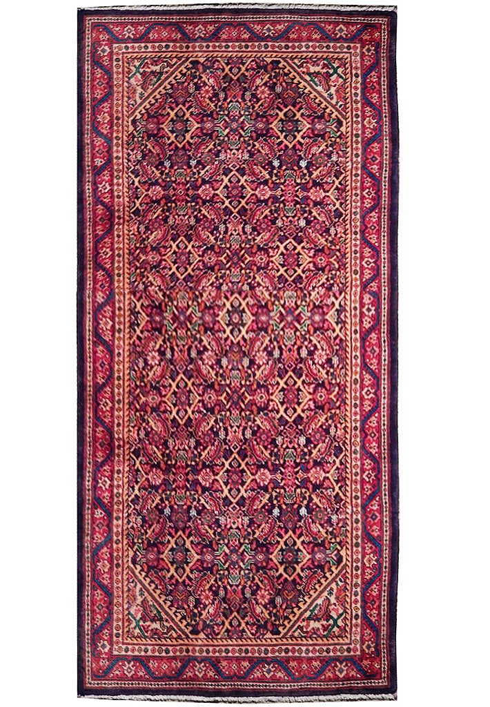4'6" x 10'10" Red Semi-Antique Persian Herati Wool Runner: 4'6" x 10'10" Red Semi-Antique Persian Herati Wool Runner Free continental US Shipping Enhance your living space with this exquisite 4.6 x 10.10 Red Semi-Antique Persian Herati Runner, handcrafted by