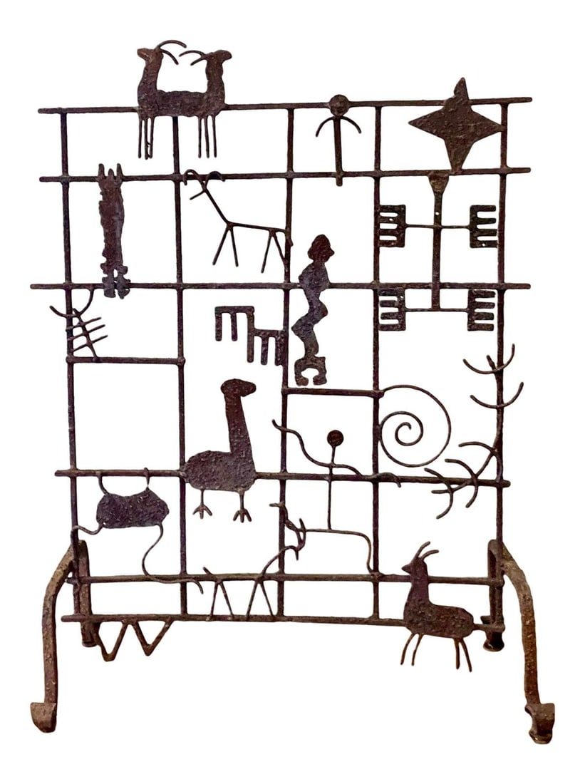Artistic Vintage Hand Forged Iron Fireplace Screen with Gnarly Icons (1 of 10)