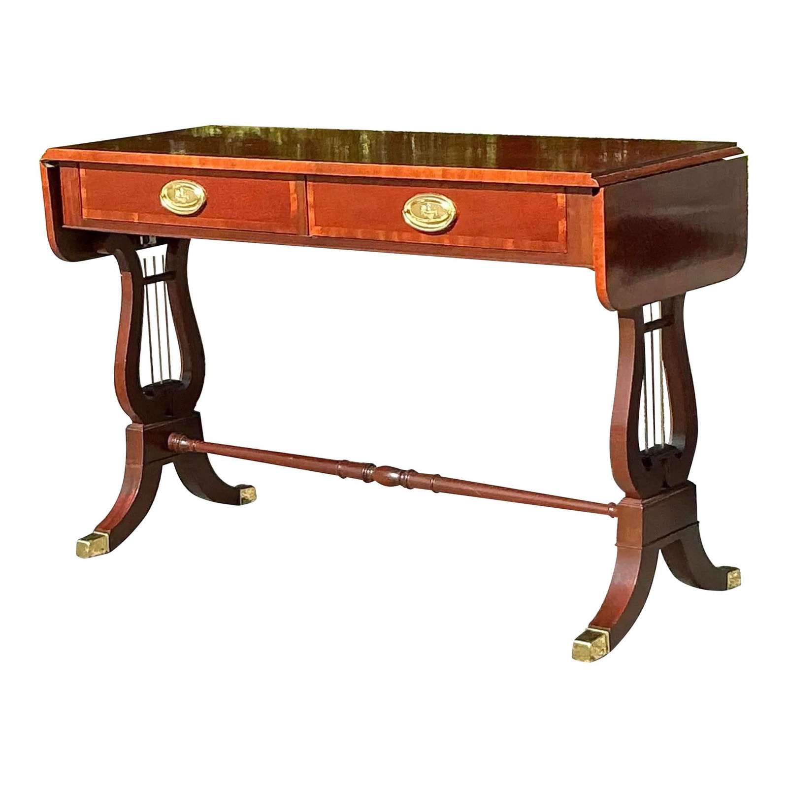 Vintage Regency Baker Lyre Extendable Console Table in Brown Wood (1 of 10)