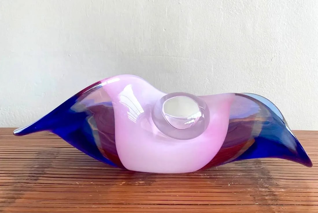 Seguso for Oggetti Handblown Murano Glass Bowl Lavender Cobalt 14x18 - 3