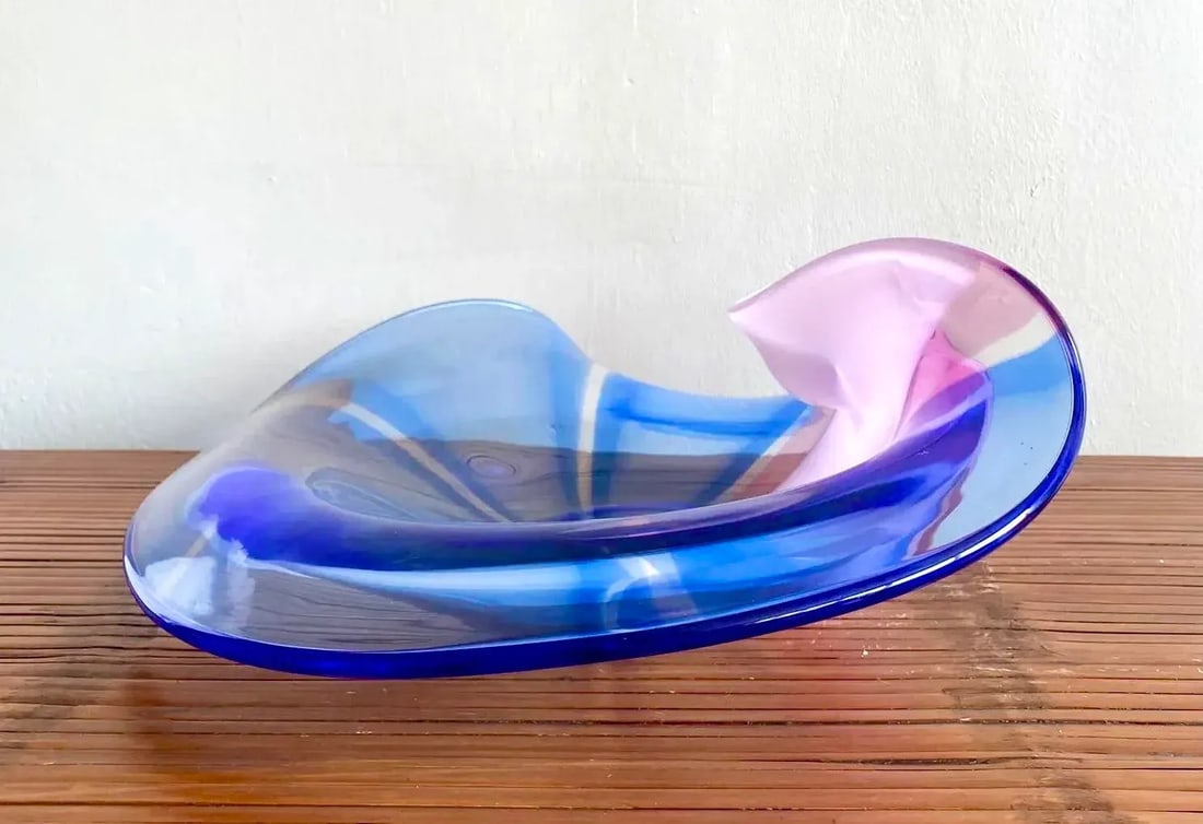 Seguso for Oggetti Handblown Murano Glass Bowl Lavender Cobalt 14x18 - 5