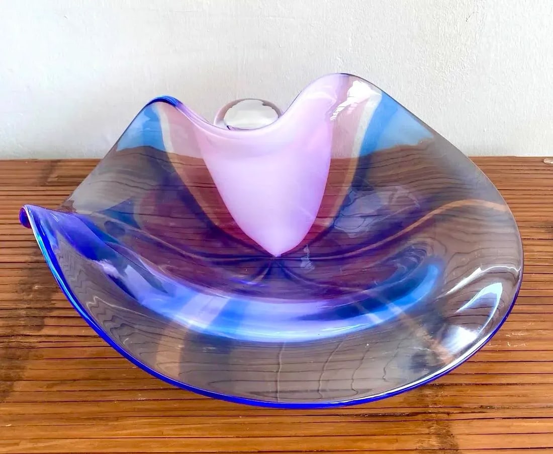 Seguso for Oggetti Handblown Murano Glass Bowl Lavender Cobalt 14x18 - 6