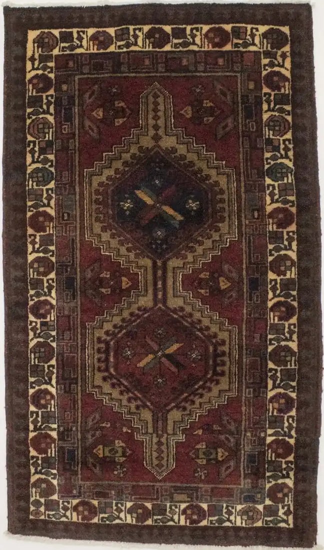 Handmade Vintage Geometric Wool Rug 3'5 x 5'11 Tribal Design (1 of 10)