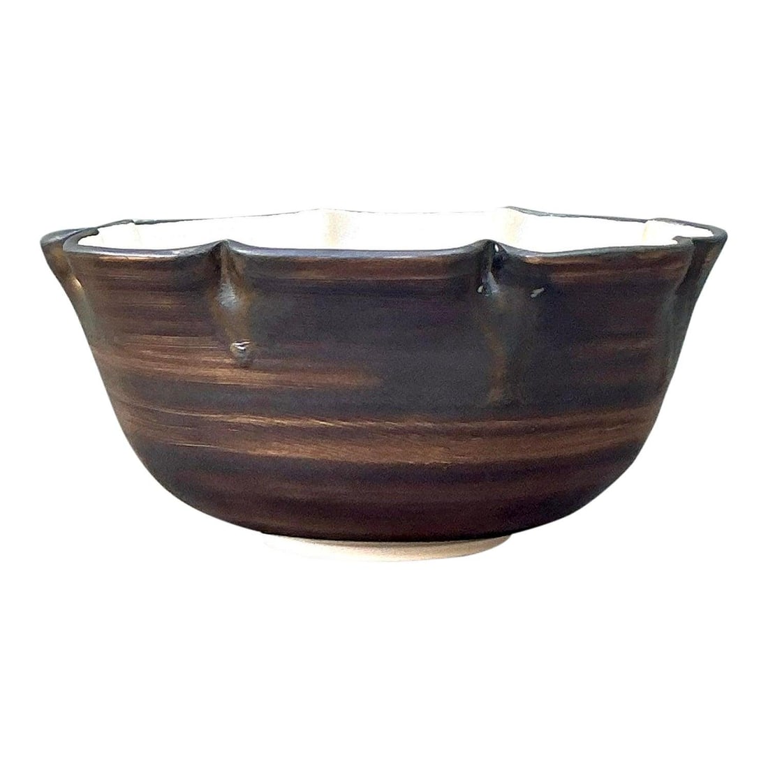 Vintage Studio Pottery Nipped Bowl in Metallic Bronze-Brown (1 of 5)