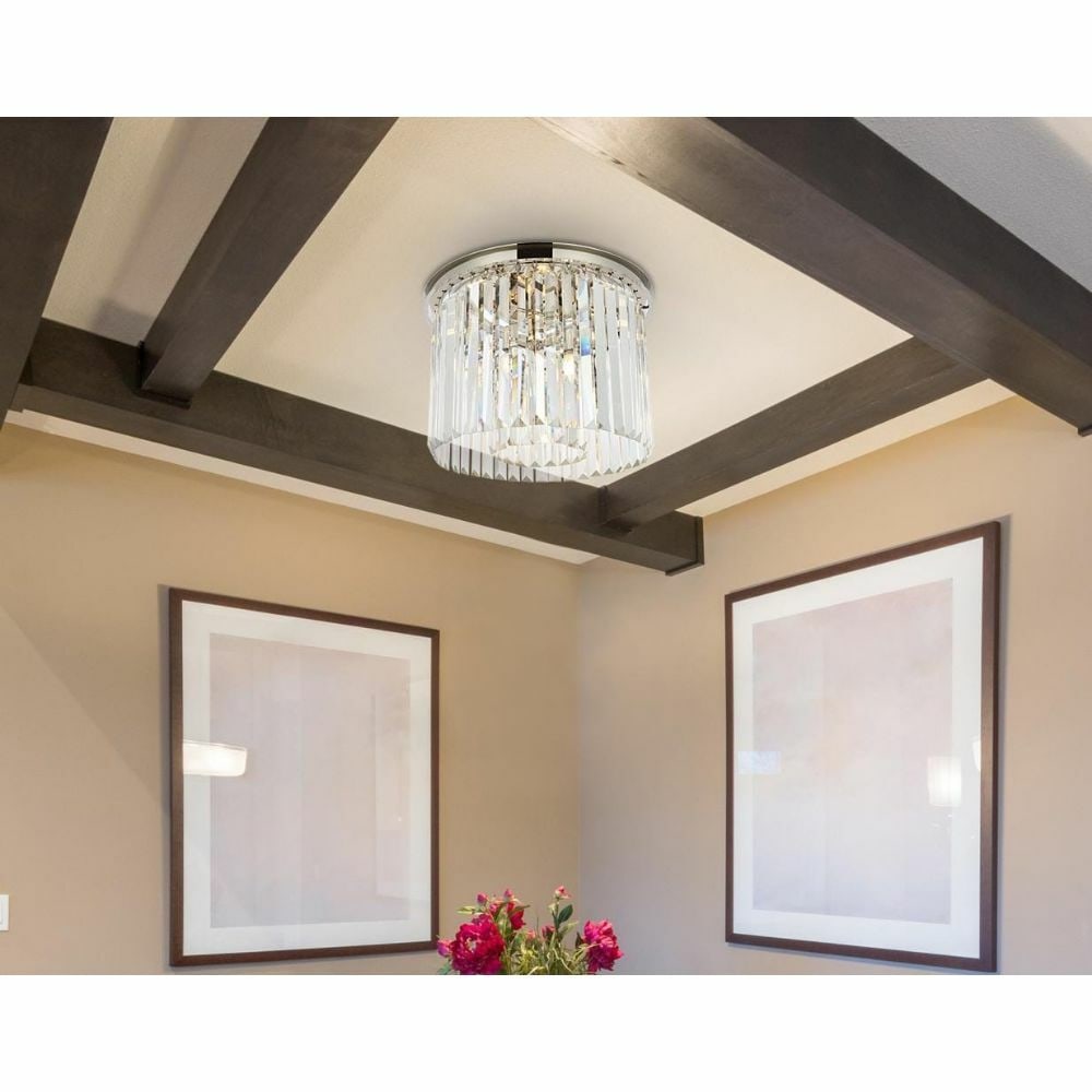 Sydney 6-Light Crystal Flush Mount Chandelier Polished Nickel 20 Inch: Sydney 6-Light Crystal Flush Mount Chandelier Polished Nickel 20 Inch Illuminate your space with this stunning Crystal Flush Mount Chandelier featuring a polished nickel finish. Perfect for contempora