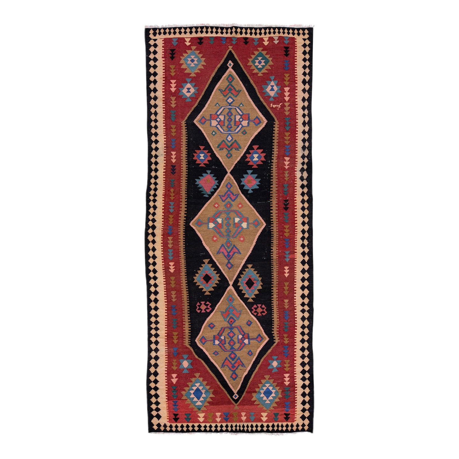 Vintage Turkish Kilim Geometric Wool Rug 6'5 x 12'10 Multicolor (1 of 10)