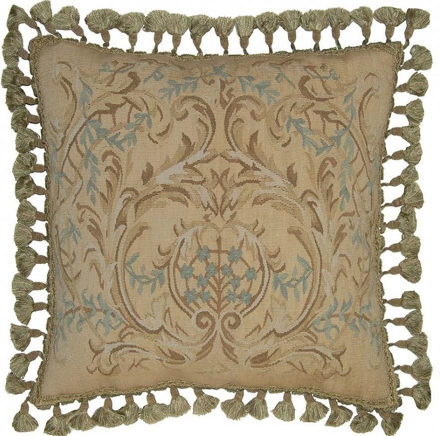 Aubusson Style Olive Green Velvet Throw Pillow 20x20 (1 of 1)