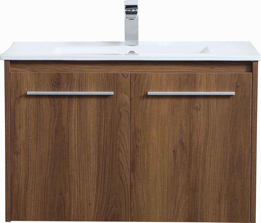 Elegant Lighting 30 Walnut Floating Vanity Brushed Nickel Finish (1 of 1)