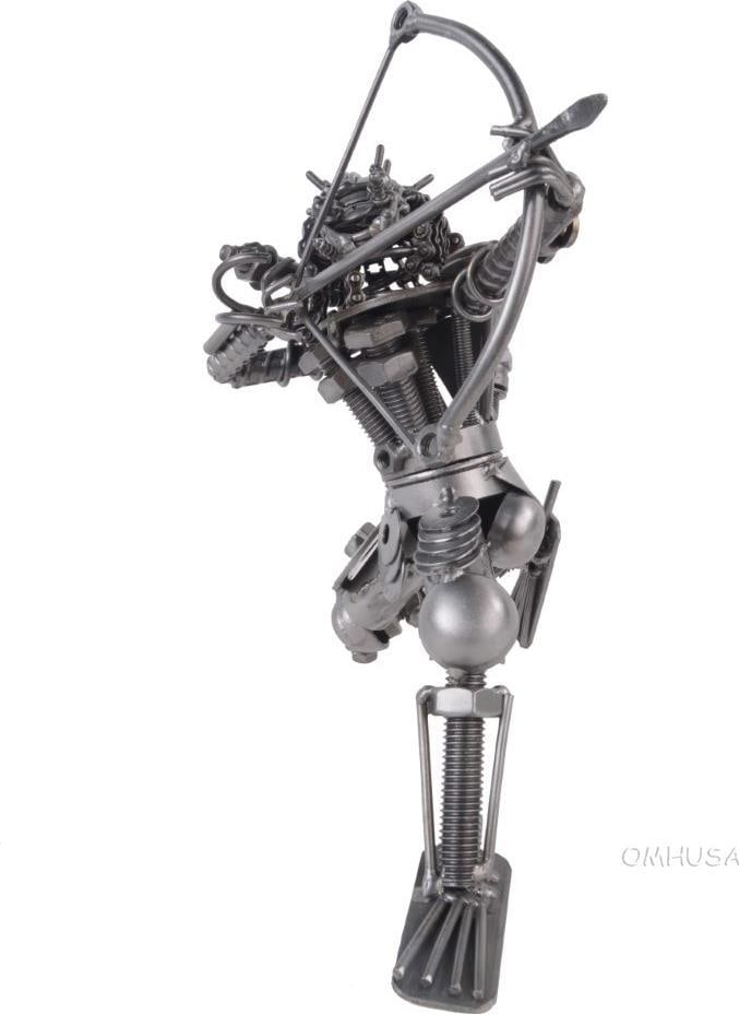 Metal Archer Sculpture 9H 6W 7D Art Decor: Metal Archer Sculpture 9H 6W 7D Art Decor This exquisite metal sculpture depicts an archer in a dynamic pose, showcasing intricate craftsmanship that art lovers will appreciate. The piece stands at a
