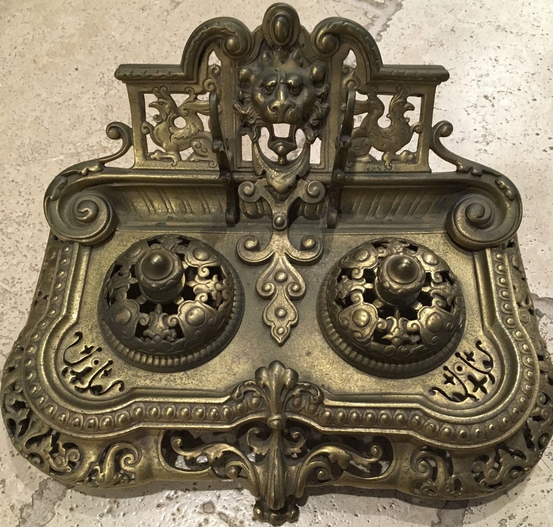 Antique Victorian Brass Inkwell Desk Set Circa 1870-1900 (1 of 8)