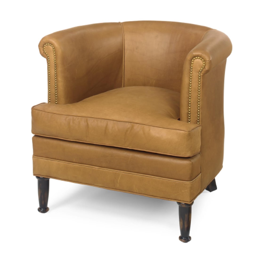 Almond Leather Tub Chair Stylish Accent: Almond Leather Tub Chair Stylish Accent Elevate your living space with this stylish tub-shaped accent chair, expertly hand-crafted in the USA. Upholstered in luxurious almond leather, it features a co