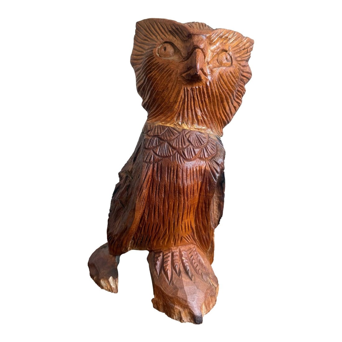 Hand-Carved Wooden Owl Sculpture Boho Style 16 Inch: Hand-Carved Wooden Owl Sculpture Boho Style 16 Inch Add a touch of woodland wisdom to your decor with this charming hand-carved wooden owl sculpture. Crafted from solid wood, it showcases rich