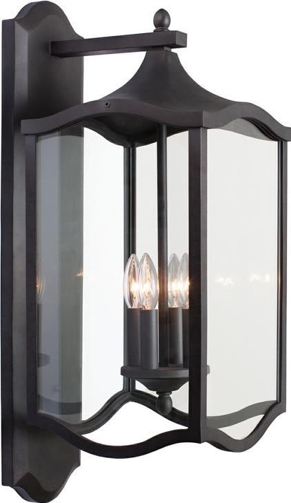 Kalco Lakewood Aged Iron 4-Light Outdoor Wall Sconce: Kalco Lakewood Aged Iron 4-Light Outdoor Wall Sconce Illuminate your outdoor space with the Stylish Lakewood Outdoor Wall Bracket. Crafted from durable aluminum and glass, this transitional-style