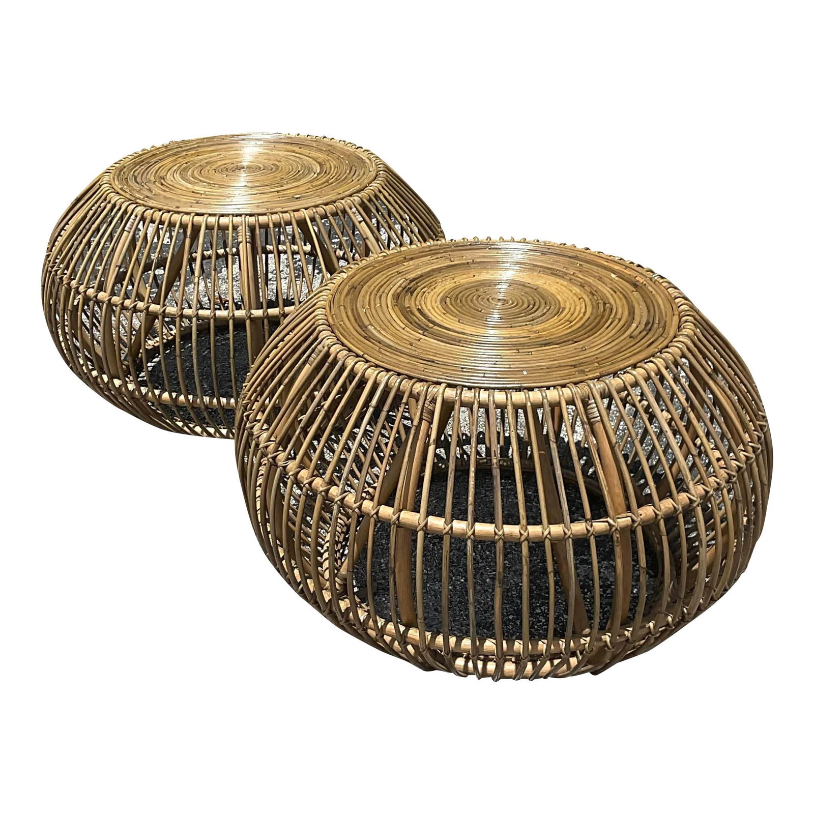 Pair of Vintage Coastal Rattan Side Tables in Sage Finish (1 of 6)