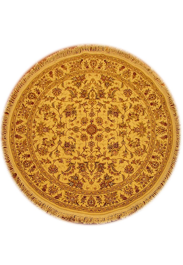 5' Round Ivory Sino Tabriz Wool Silk Area Rug Handmade in China: 5' Round Ivory Sino Tabriz Wool Silk Area Rug Handmade in China Free continental US Shipping Elevate your home decor with this exquisite 5' x 5' Round Ivory Sino Tabriz Wool & Silk Rug. Meticulously h