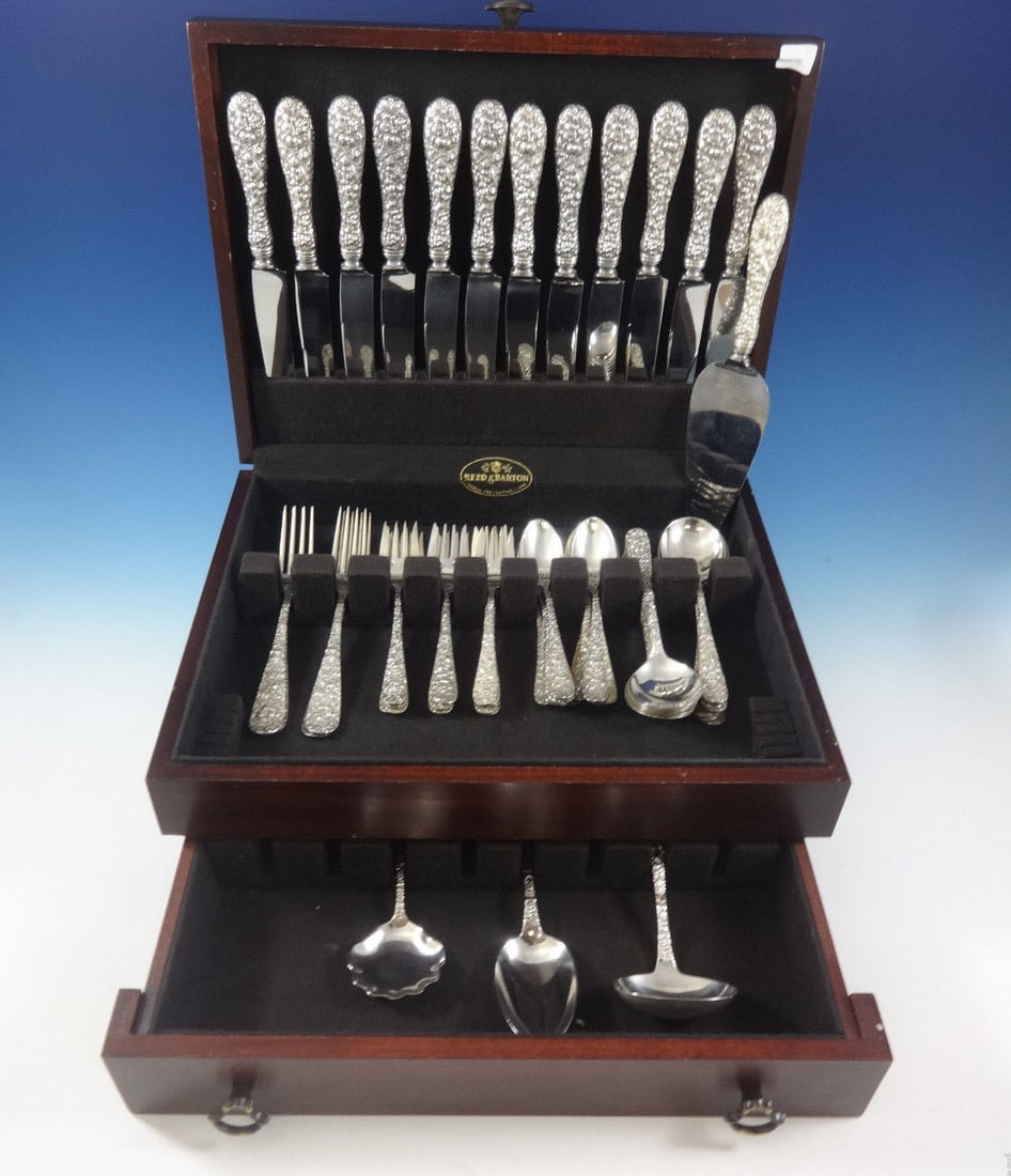 Stieff Rose Sterling Silver Flatware Set for 12 64 Pieces Repousse (1 of 9)