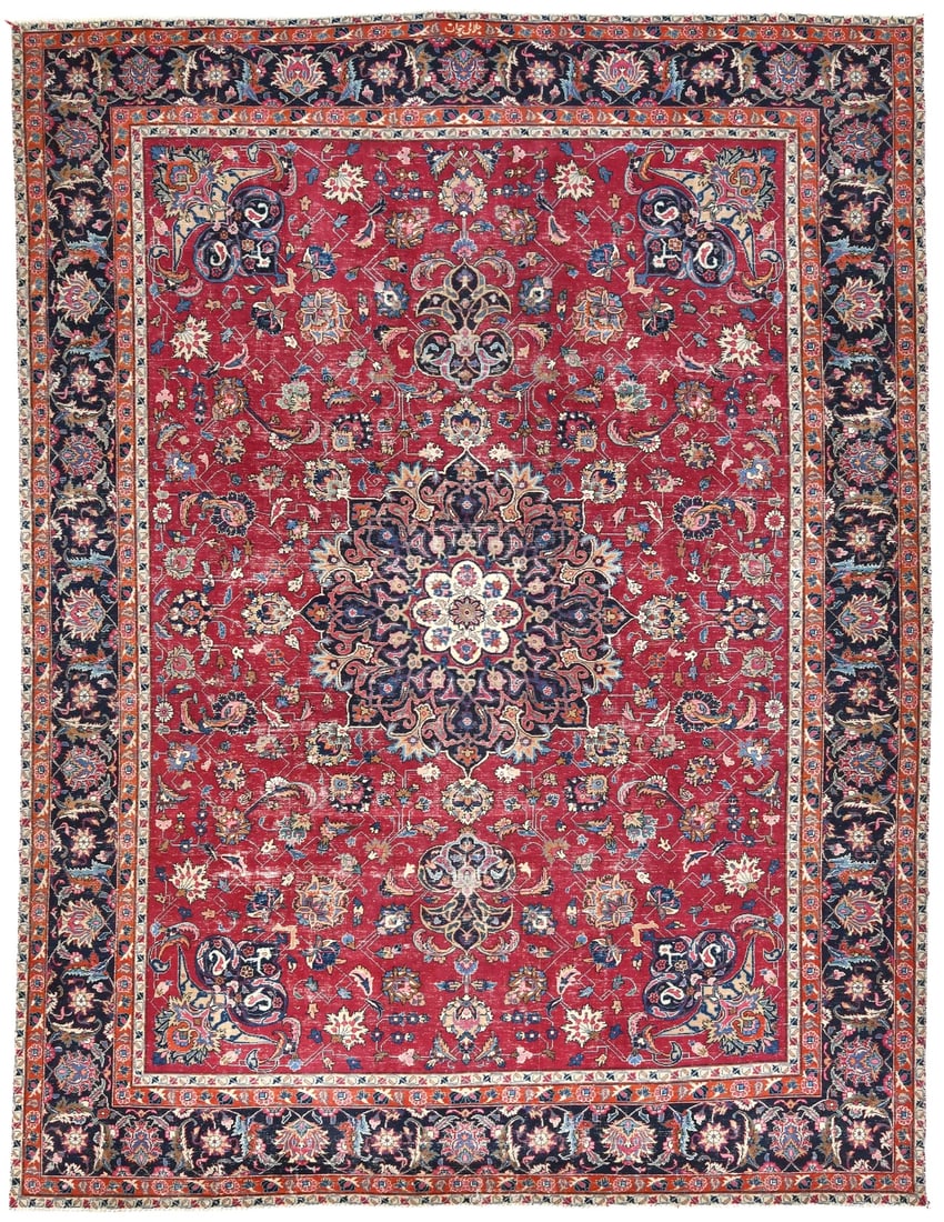 Vintage Handmade Floral Oriental Rug 9'9 x 12'11 Wool Antique Design (1 of 12)