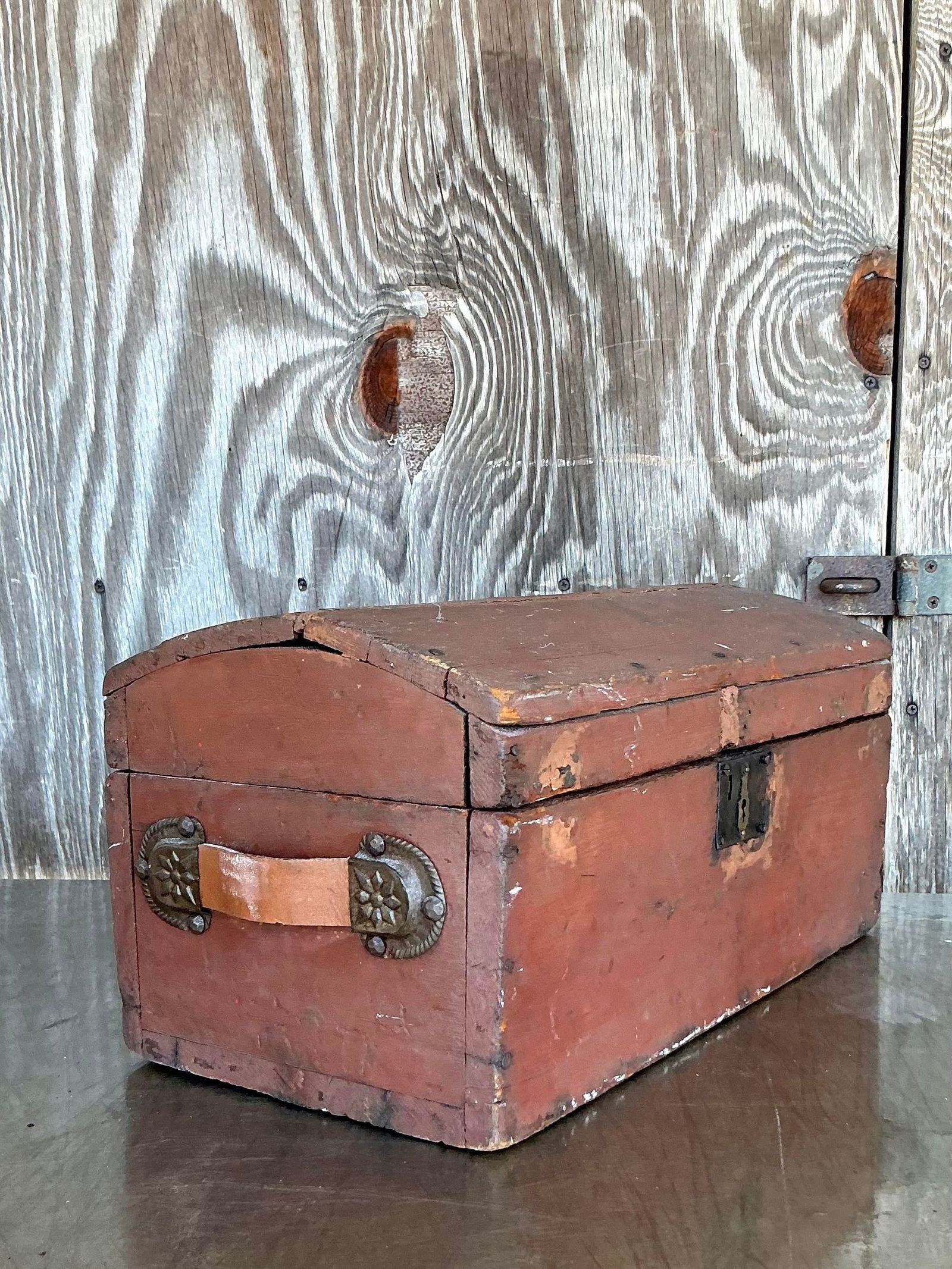 Vintage Boho Wooden Toolbox with Aged Leather Handle - 3