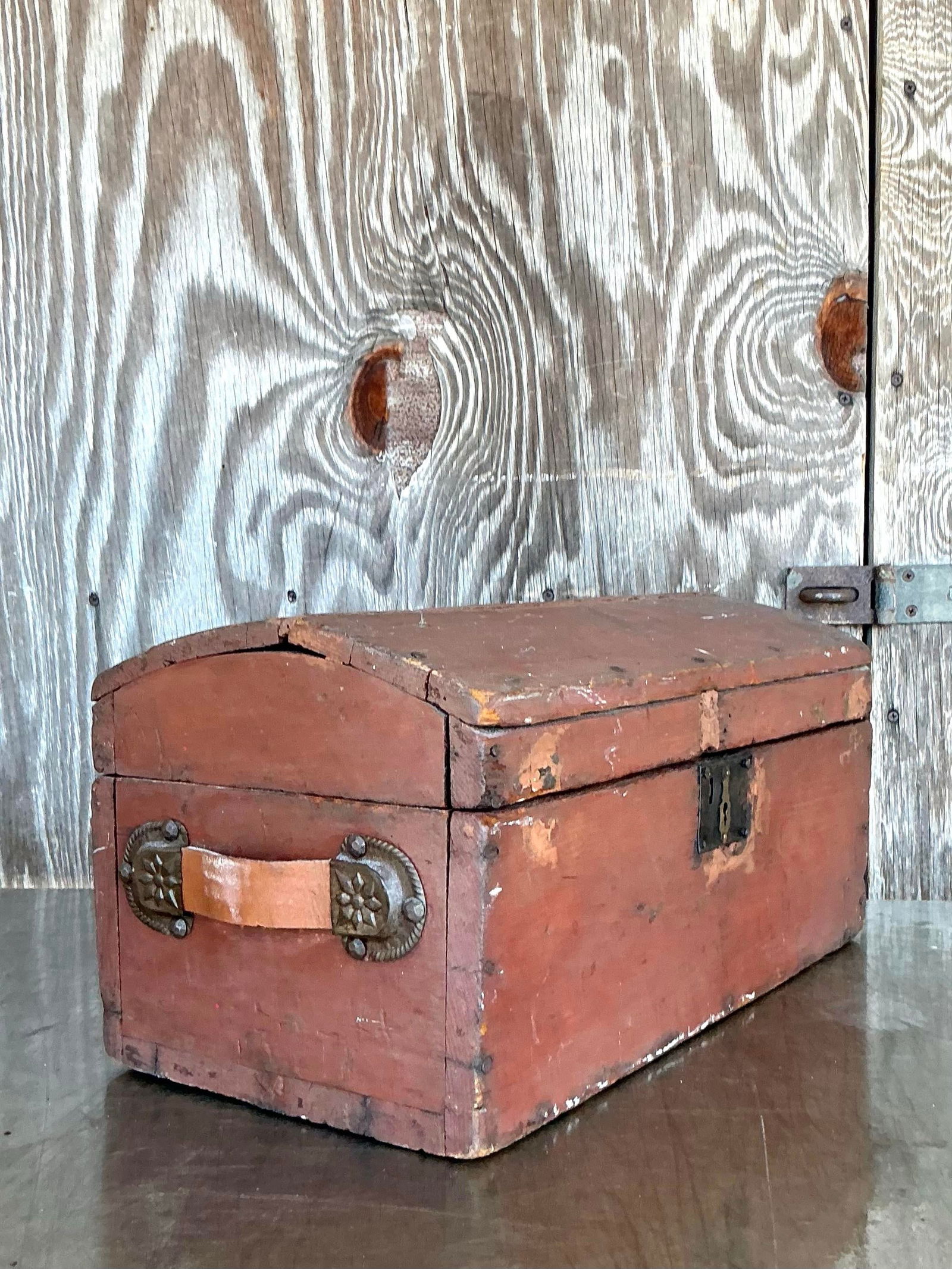 Vintage Boho Wooden Toolbox with Aged Leather Handle - 6