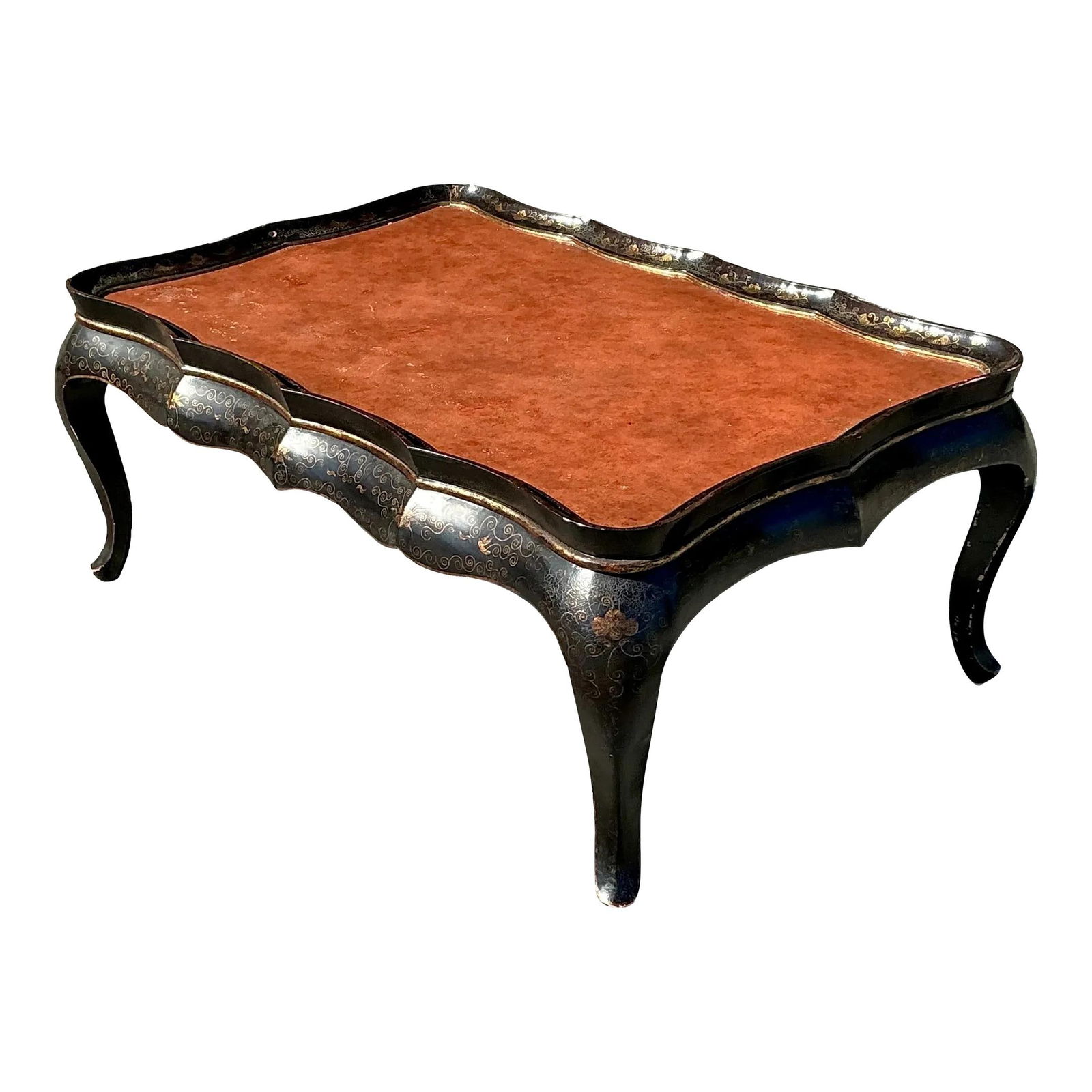 Gregorius Pineo Vintage Asian Japanned Coffee Table Black Lacquer: Gregorius Pineo Vintage Asian Japanned Coffee Table Black Lacquer Enhance your living area with this Vintage Asian Japanned Coffee Table, designed by the esteemed Gregorius Pineo. This elegant table