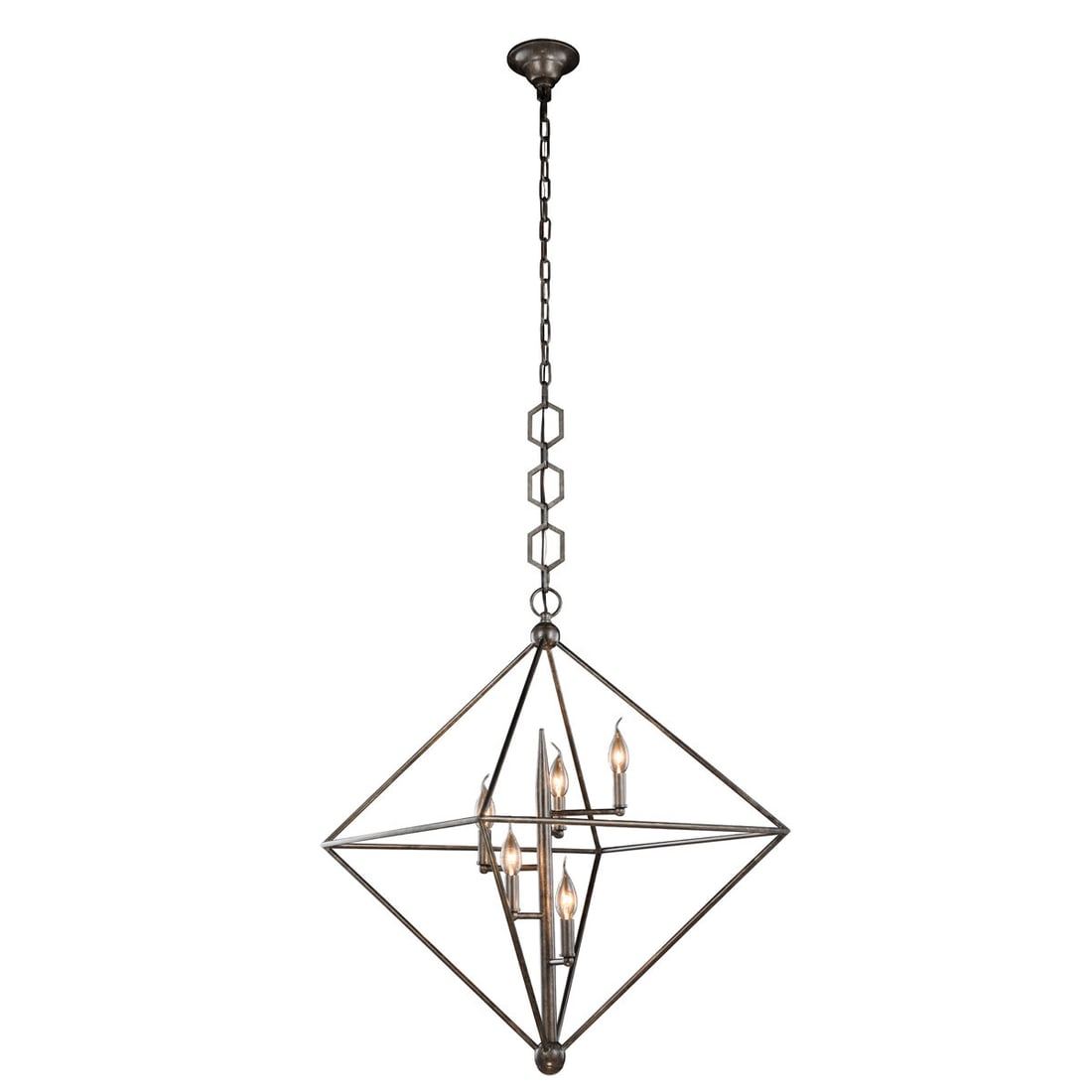 Living District Nora Aged Iron 5-Light Pendant Chandelier 30x32: Living District Nora Aged Iron 5-Light Pendant Chandelier 30x32 Illuminate your space with this stunning Aged Iron Chandelier, featuring a geometric design and five light fixtures. Ideal for modern