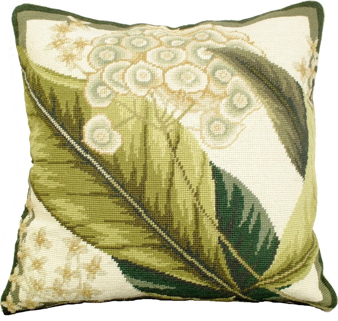 Timeless Floral Pillow 18x18 Wool Velvet Beige Brown Olive (1 of 3)