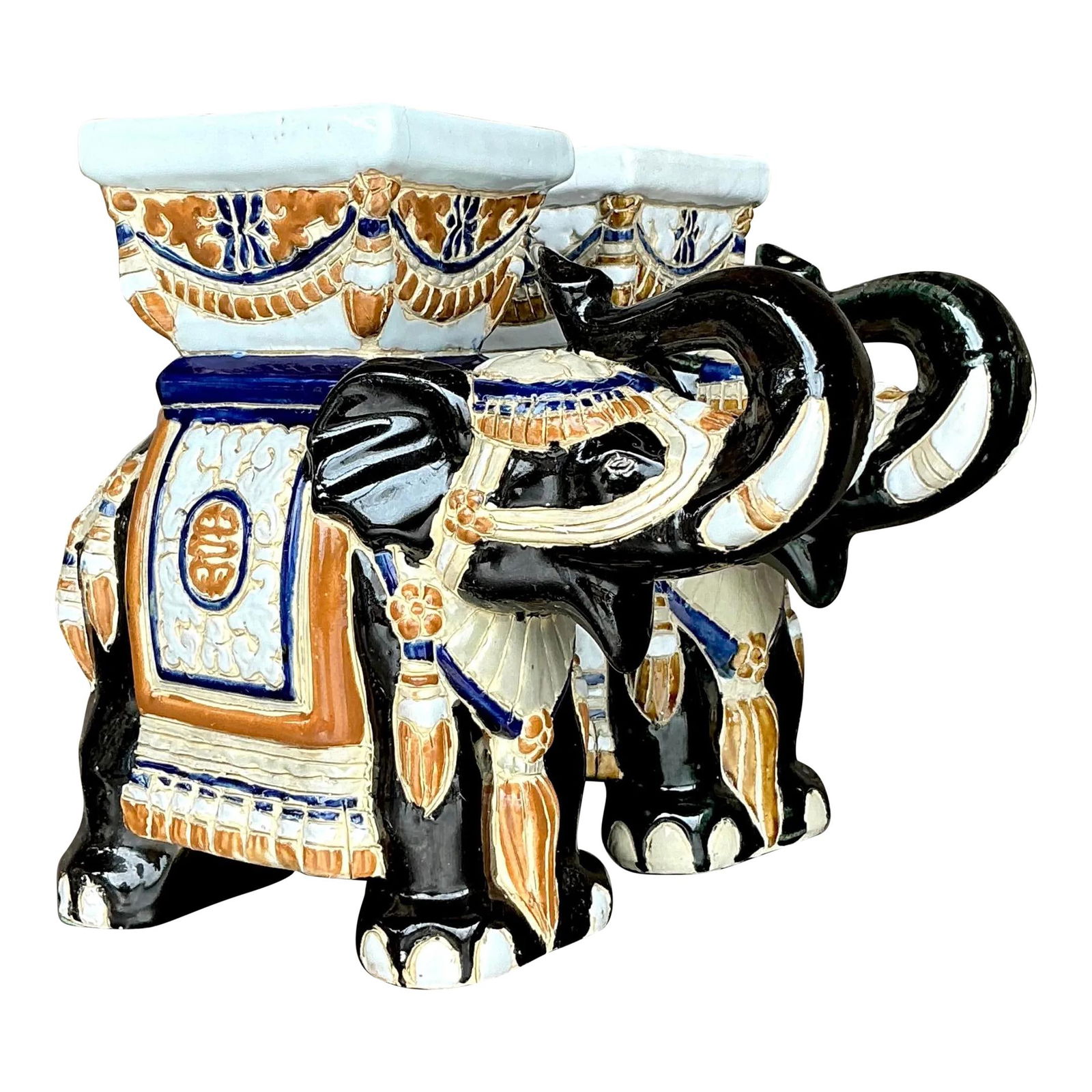 Set of 2 Vintage Boho Ceramic Elephant Planters 9.5x4x8.75 (1 of 5)