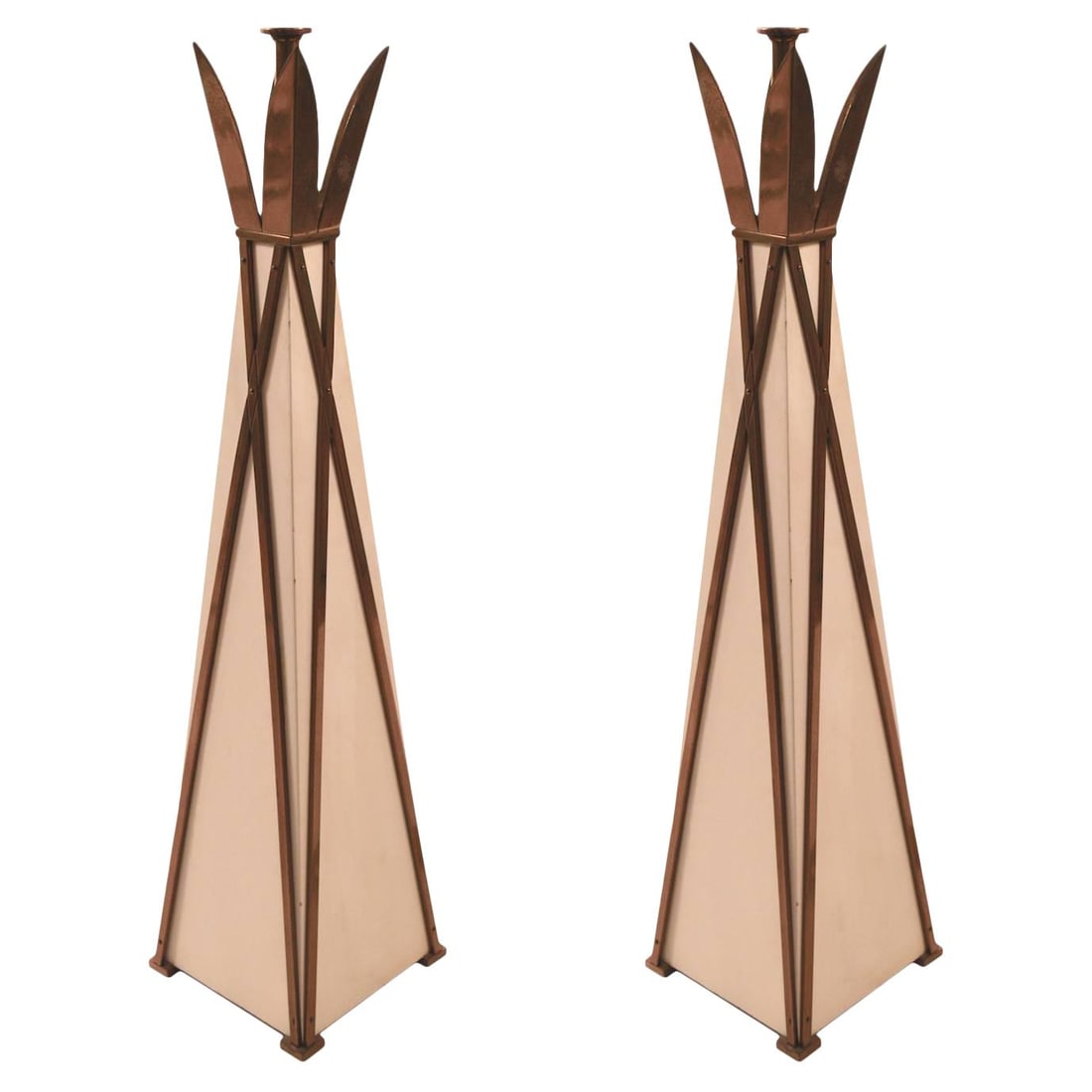 Stylish Pyramid Table Lamps Pair in Cream and Brass (1 of 8)