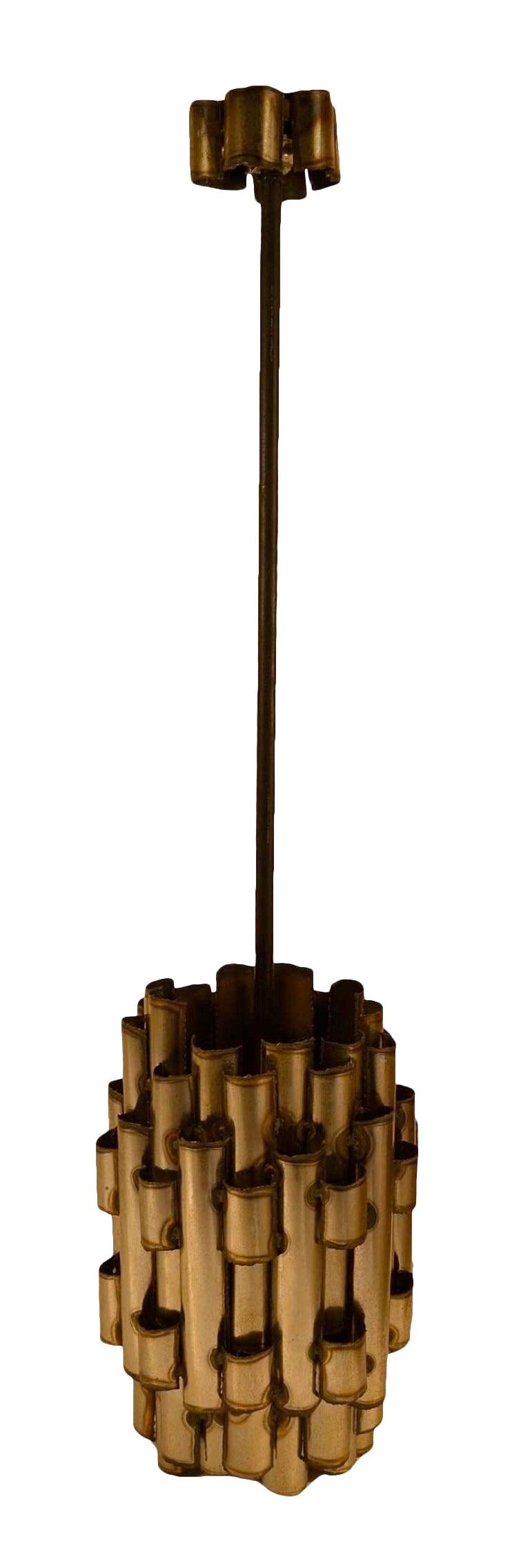 Signed 1976 Brutalist Welded Steel Chandelier by Bruelher (1 of 4)