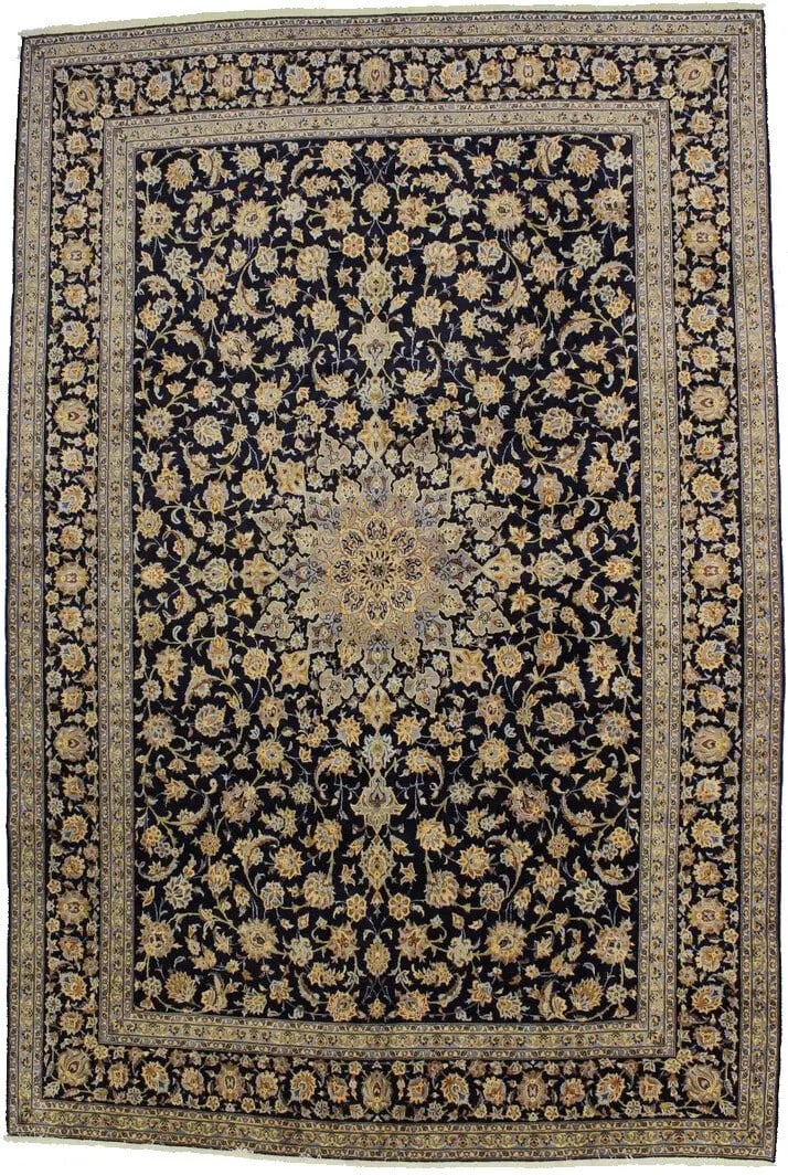 Handmade Vintage Floral Wool Oriental Rug 11'6 X 17'4 Dark Navy (1 of 18)