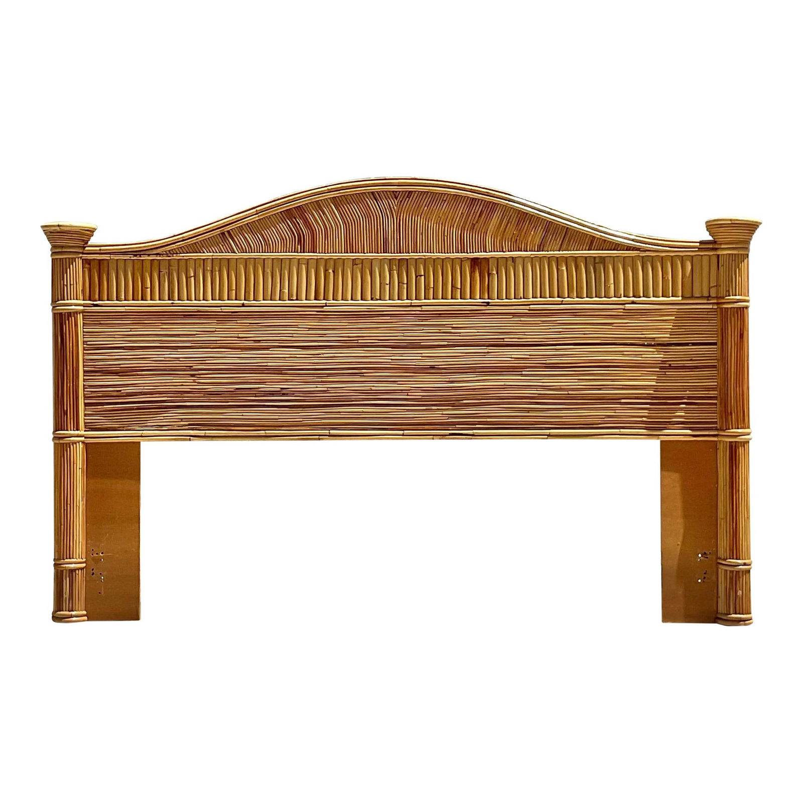 Vintage Coastal Pencil Reed King Headboard Chocolate Color: Vintage Coastal Pencil Reed King Headboard Chocolate Color Elevate your bedroom decor with this Late 20th Century Vintage Coastal Pencil Reed King Headboard. Featuring an intricate woven design, this