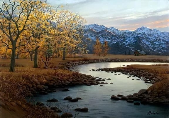Alexei Butirskiy Autumn Stream Signed Limited Edition Giclee Canvas Art: Alexei Butirskiy Autumn Stream Signed Limited Edition Giclee Canvas Art This stunning limited edition giclee on canvas titled "Autumn Stream" by artist Alexei Butirskiy captures the beauty of the autu