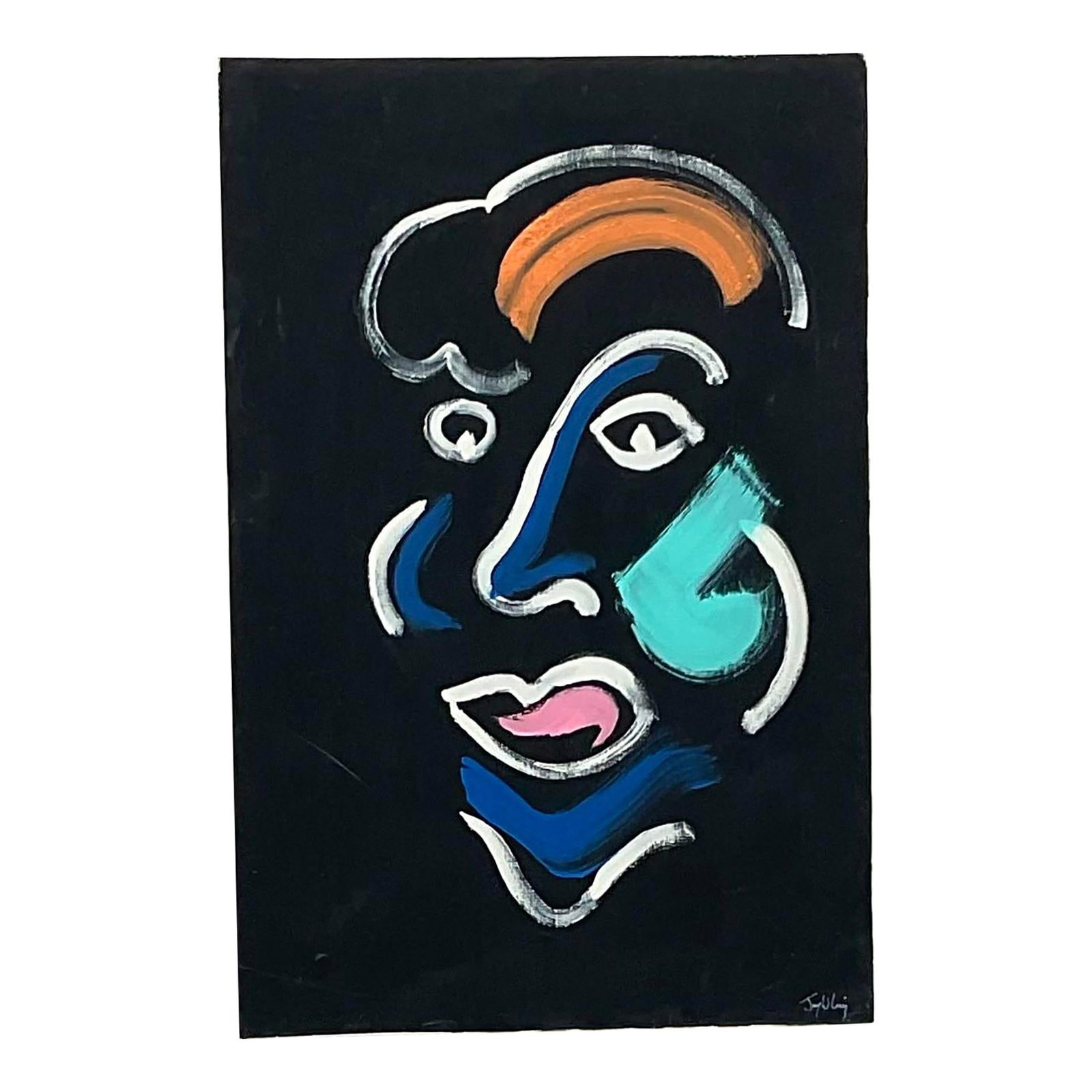 Vintage Boho Abstract Portrait Oil Painting on Canvas 24 x 36: Vintage Boho Abstract Portrait Oil Painting on Canvas 24 x 36 Explore the vibrant essence of American bohemian artistry with this Vintage Original Abstract Portrait Oil Painting on Canvas. Featuring d