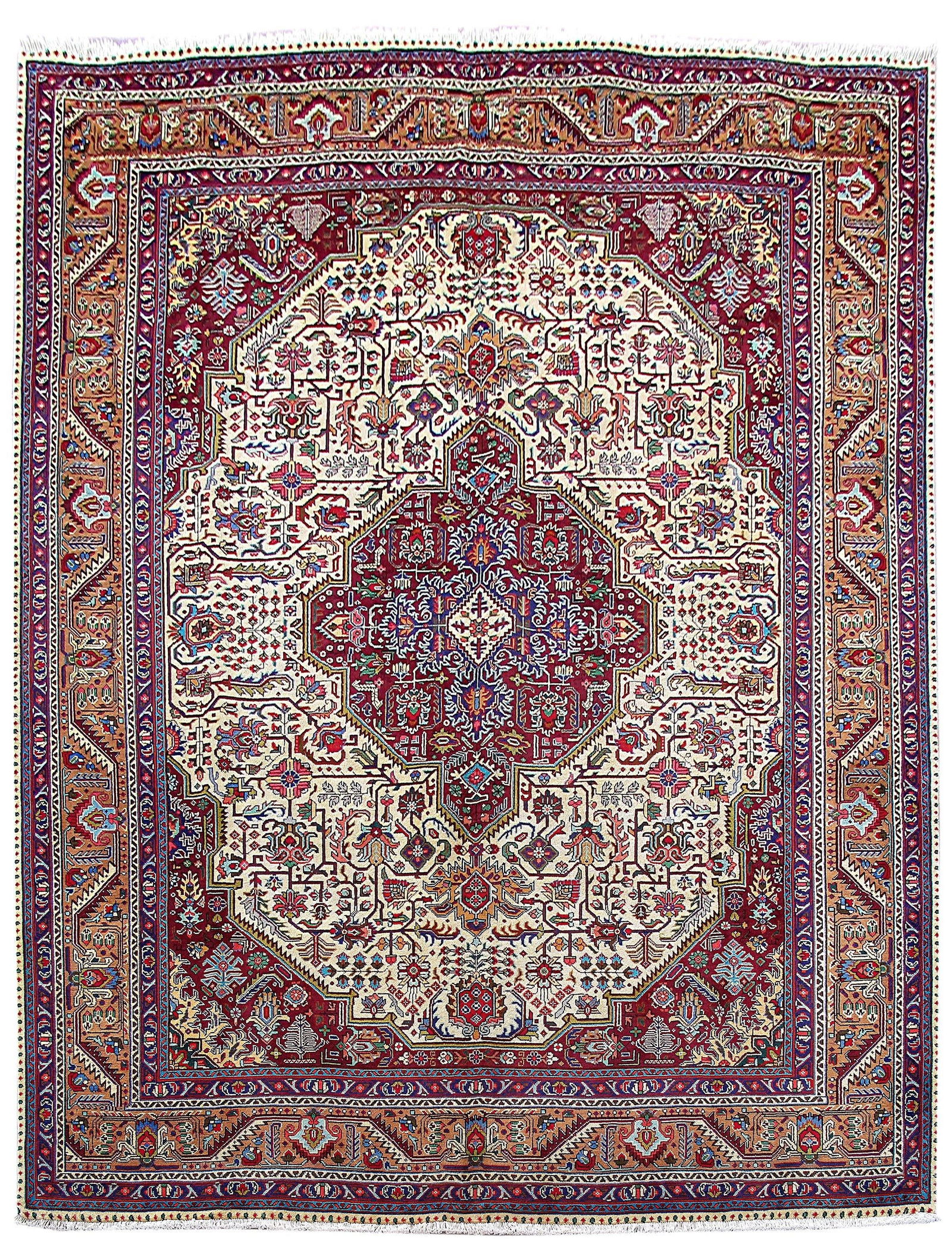 Handcrafted Persian Tabriz Rug 9'11" x 12'11" Ivory Floral Design (1 of 6)