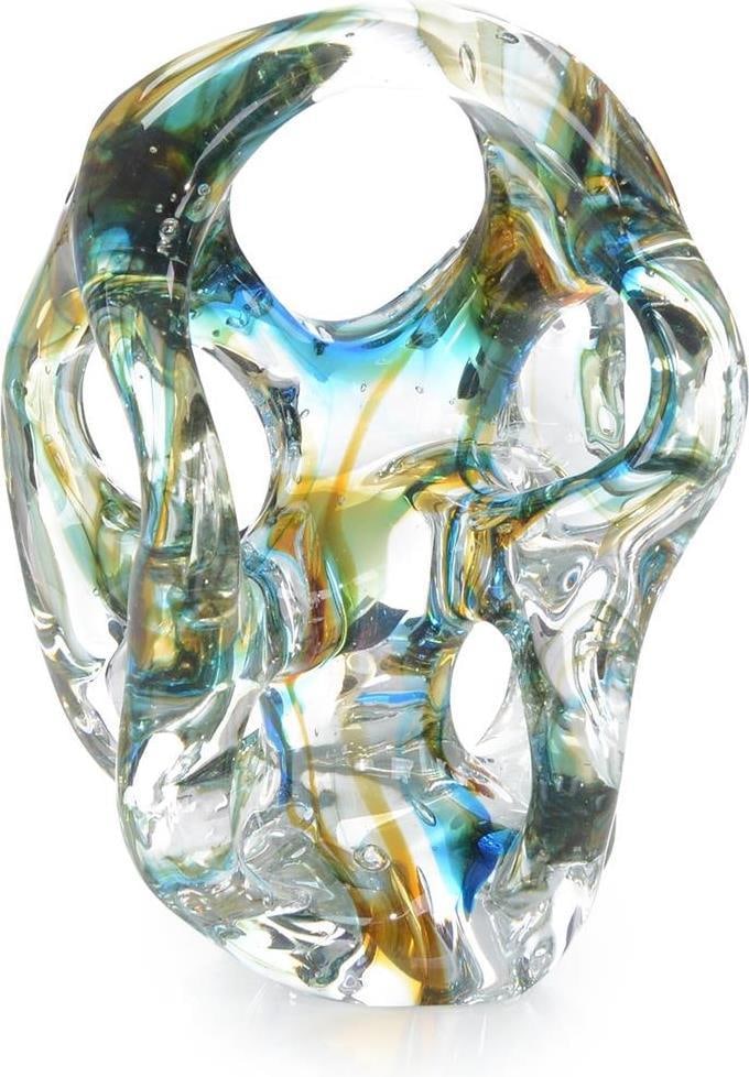 John-Richard Azure Blue Yellow Hand-Blown Glass Sculpture: John-Richard Azure Blue Yellow Hand-Blown Glass Sculpture Elevate your decor with this stunning Azure Blue and Yellow Art Sculpture. This hand-blown glass sculpture features a captivating finish in az