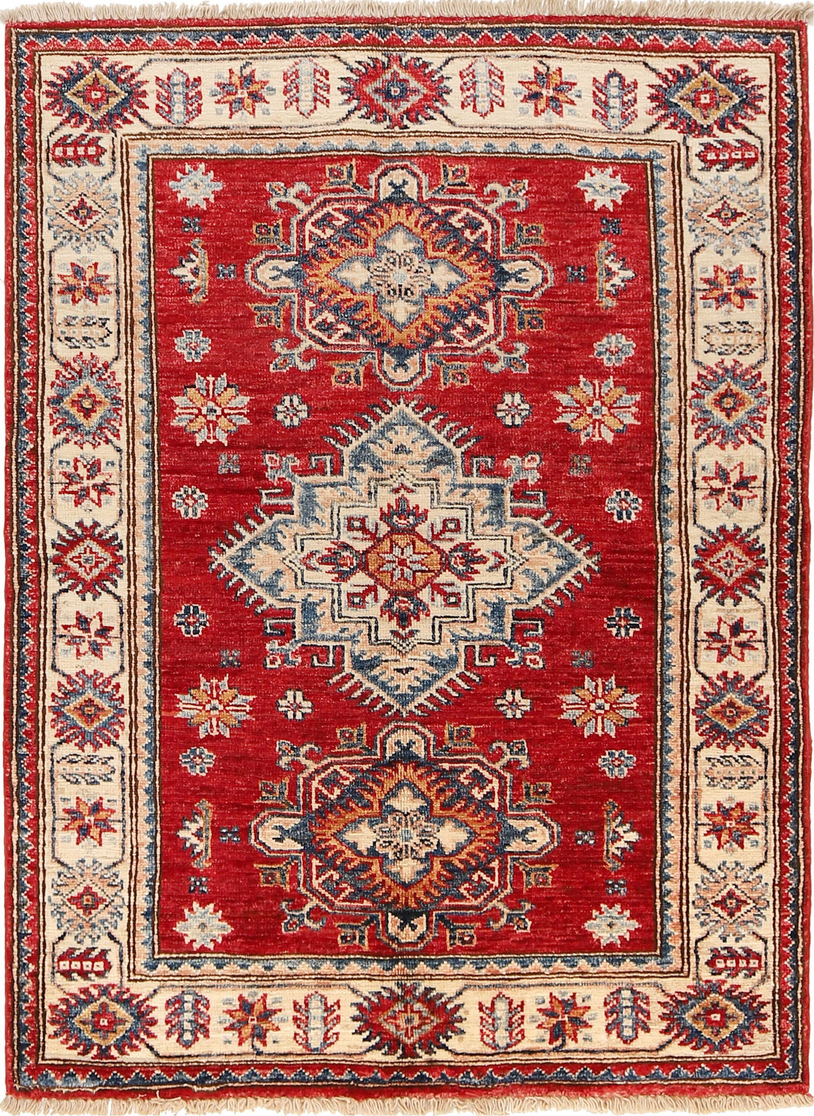 3.4 x 4.4 Hand-knotted Super Kazak Area Rug in Red Wool (1 of 9)