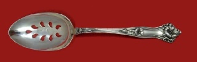 Alvin Morning Glory Sterling Silver 9-Hole Slotted Serving Spoon: Alvin Morning Glory Sterling Silver 9-Hole Slotted Serving Spoon This elegant serving spoon features the Morning Glory pattern by Alvin, crafted from high-quality sterling silver. The slotted design i
