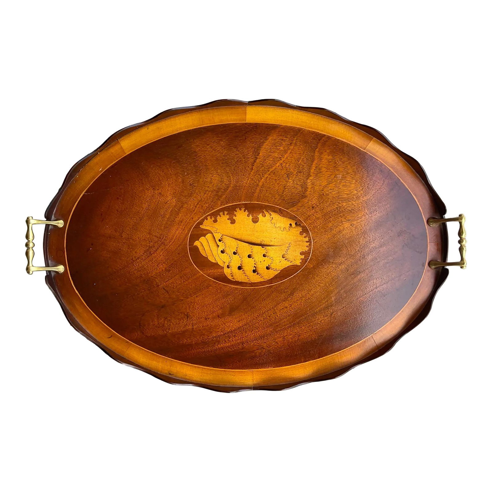 Vintage Coastal Marquetry Shell Tray with Brass Hardware (1 of 6)
