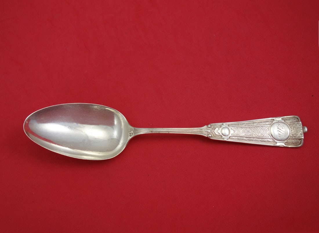 Wendt Ribbon Pattern Sterling Silver Serving Spoon 8.5" Monogrammed (1 of 2)