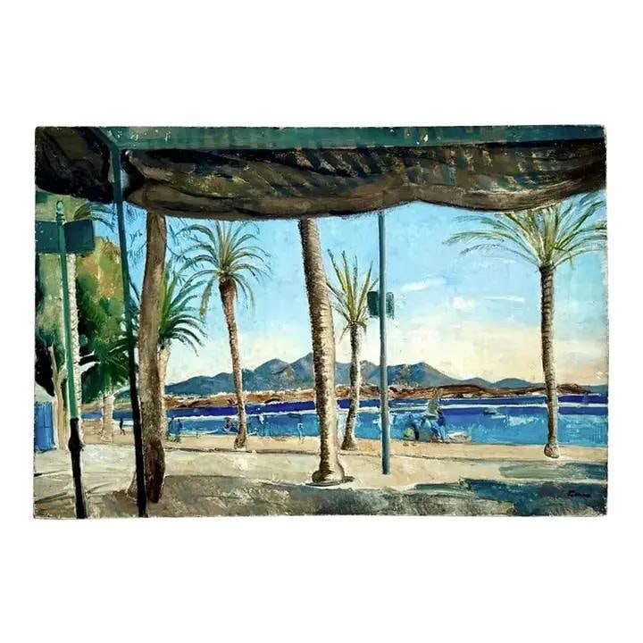 Mediterranean Coastal Landscape Painting with Palm Trees (1 of 7)